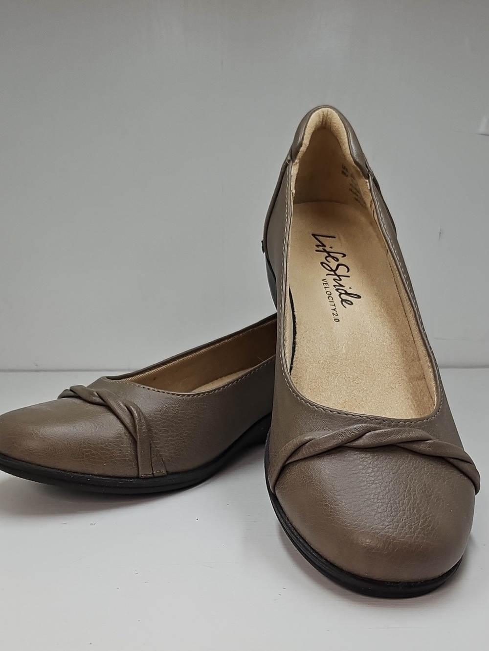 Life Stride Taupe Knotted Ballet Flats